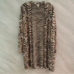 Chico’s 2 (12/14) Brown/Tan Ribbed Animal Print Open Cardigan Sweater